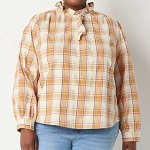 BOGO St. John's Bay Multicolor Plaid Blouse- Large